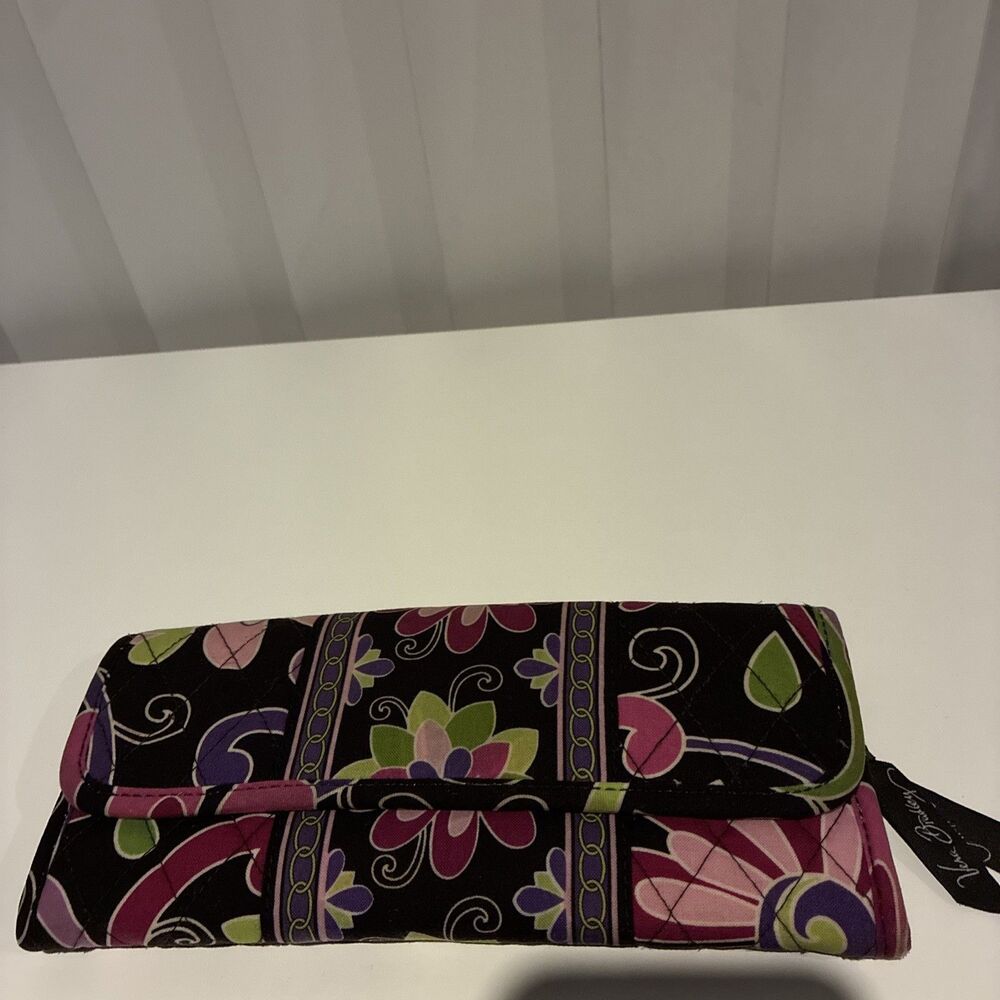 Vera Bradley  Trifold  Wallet- Magnetic Snap/ Black Multicolored Floral- Retired